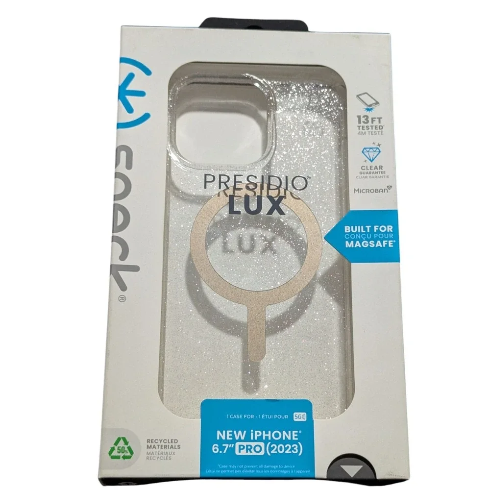 B3. Speck Presidio LUX Clear Case for iPhone 15 Pro Max -Glitter (MagSafe) NEW